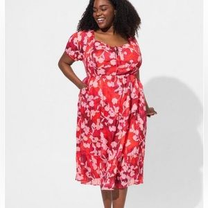 NWOT Torrid Midi Clip Dot Lace Up Smocked Dress 1X w/ pockets